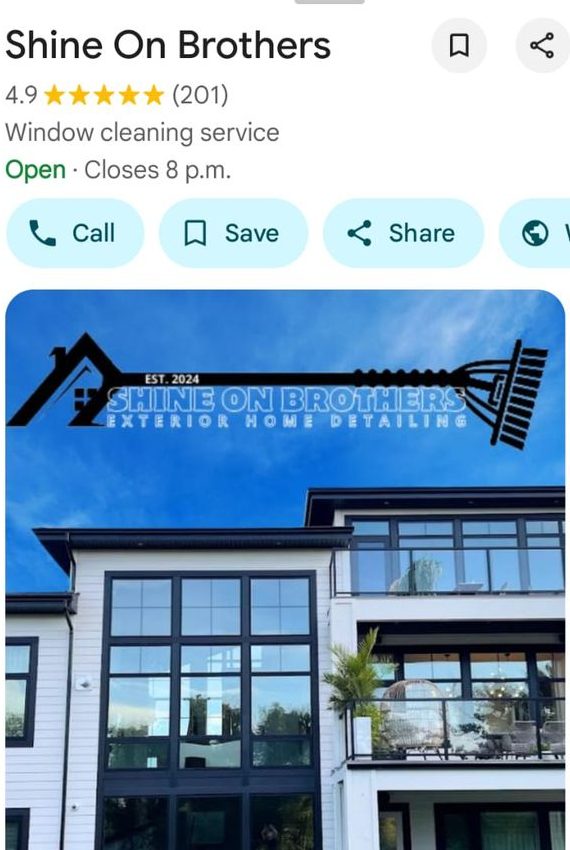 Shine On Brothers' actual Google Business Profile showing 201 reviews